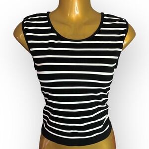 Intimately Free People Striped Tank Top Black White‎ M/L Scoop Neck Stretch NWOT